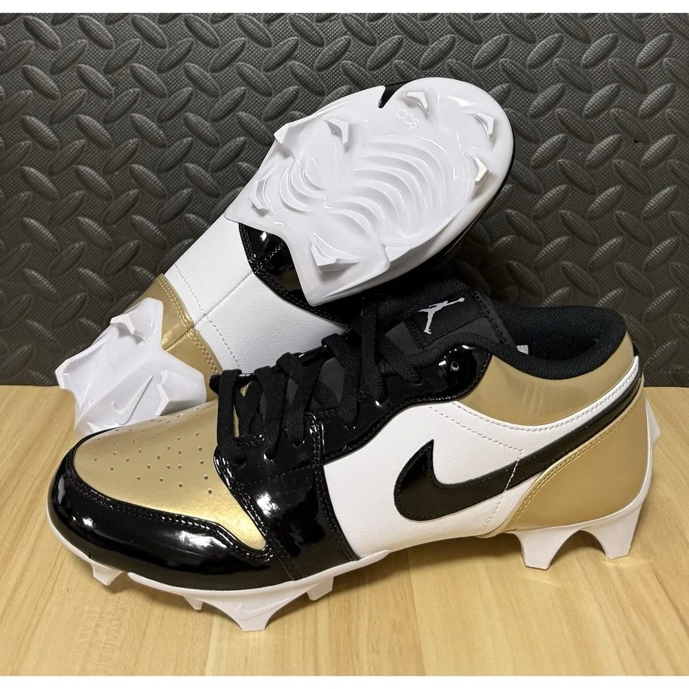 Air Jordan 1 Low TD Football Cleats FJ6245-701 Gold Toe Black Mens Size 10.5